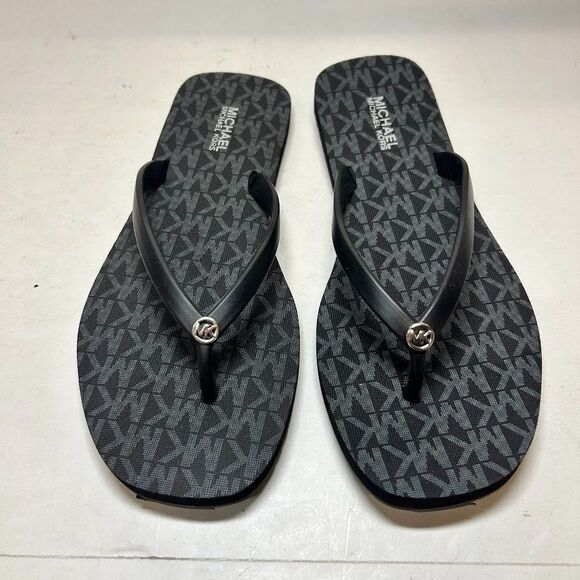 Michael Kors Womens 6 M Black Jinx Logo Flip Flop Sandals NIB FQ0 - Picture 2 of 4